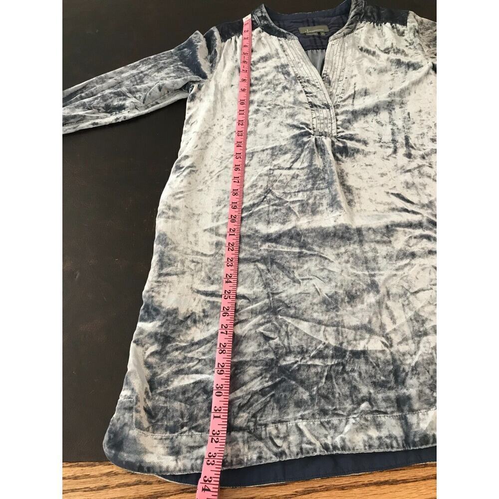 Anthropologie Melody Velvet Tunic Dress XS Slate Blue V-Neck Long Sleeve Pockets - Picture 6 of 12